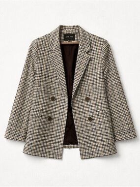 Love Tree Open Front Plaid Oversized 3/4 Sleeve Lined Blazer